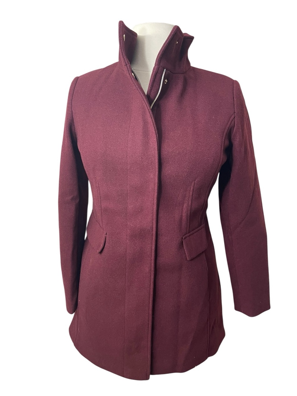 Vince Camuto Tailored Full Zip Snap Closure Pea Coat - Burgundy